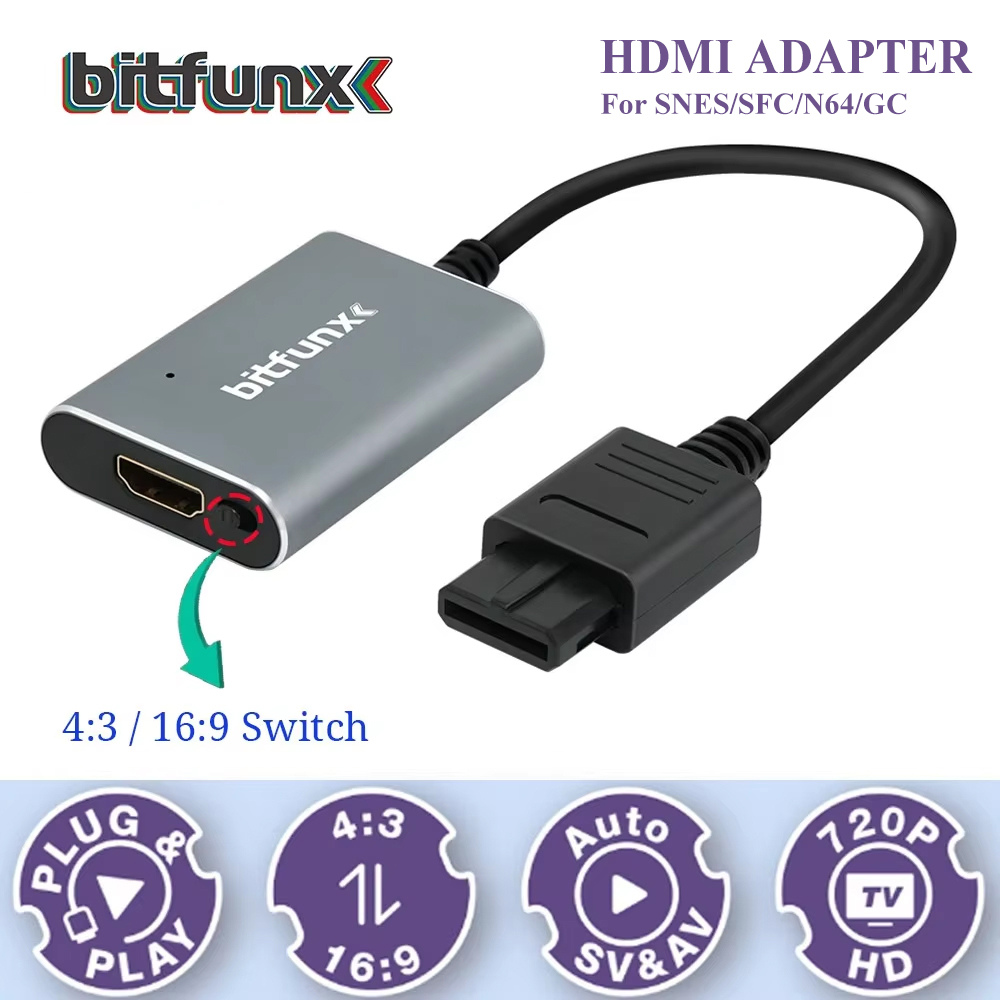 Retro Gaming N64 - Bitfunx 720P Svideo/AV ไปยังอะแดปเตอร์ HDMI ตัวแปลงวิดีโอ
